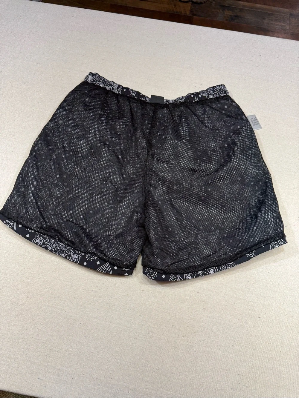 LCKR - Men’s Black Paisley Print Drawstring Swim Shorts - Size Medium